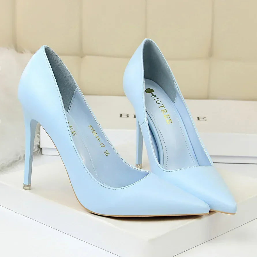 Woman Fashion Career Formal 7.5cm 10.5cm High Heels Colorful Shoes Lady Sweet Blue Yellow Wedding Scarpins Pumps Plus Size 34-43