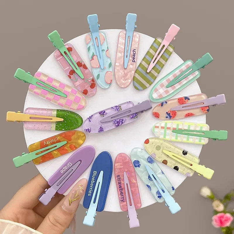2 Pieces of Multi-Color Colorful Hair Clips with Side Bangs, Duckbill Clips for Flyaway Hair, Sweet Girl's Simple Hair Clips