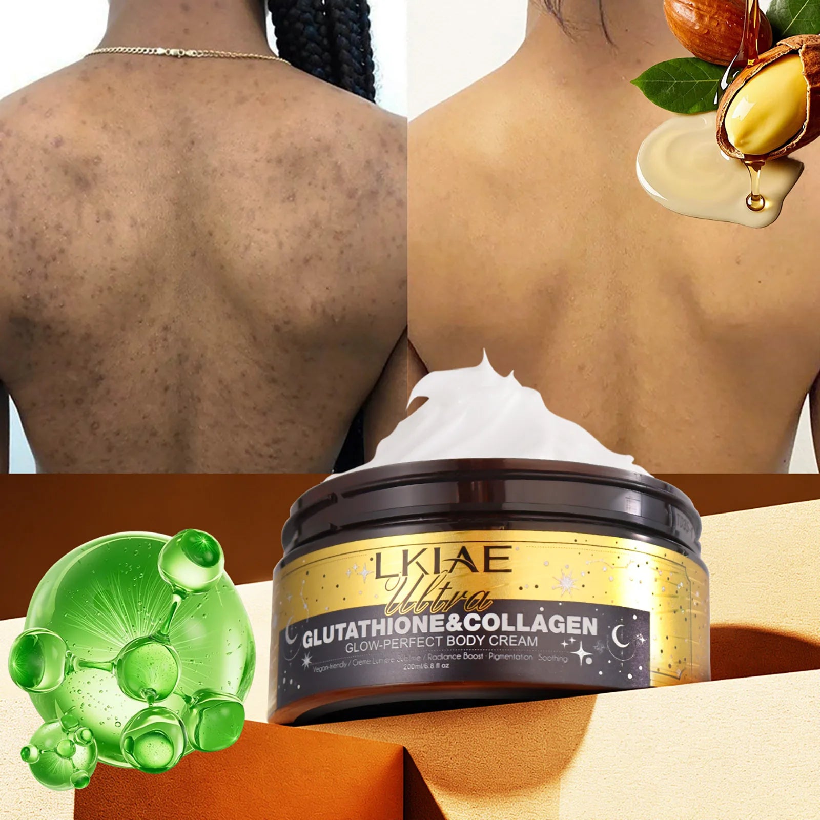 LKIAE Ultra Glutathione Collagen Skin Glowing Body Cream, 24-Hour Intense Hydration, Anti Hyperpigmentation, Brightening, 200ml
