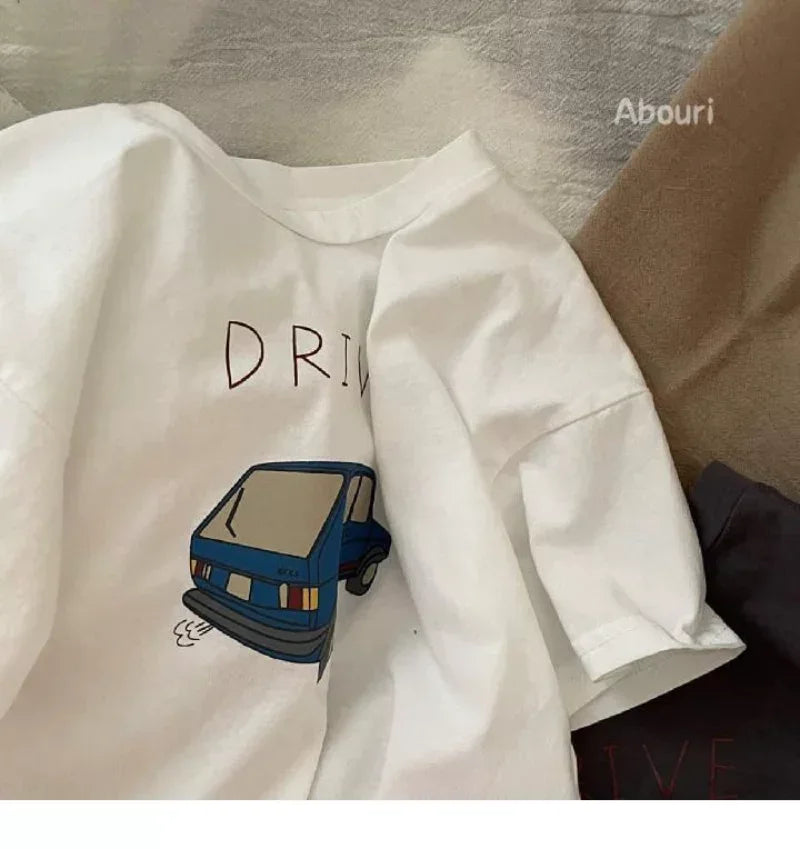 100% Cotton Half Sleeve T-shirt Boys Child 2026 Summer Baby Unisex Costume Sports Casual Tees Cartoon Car Trendy Pullover Shirt