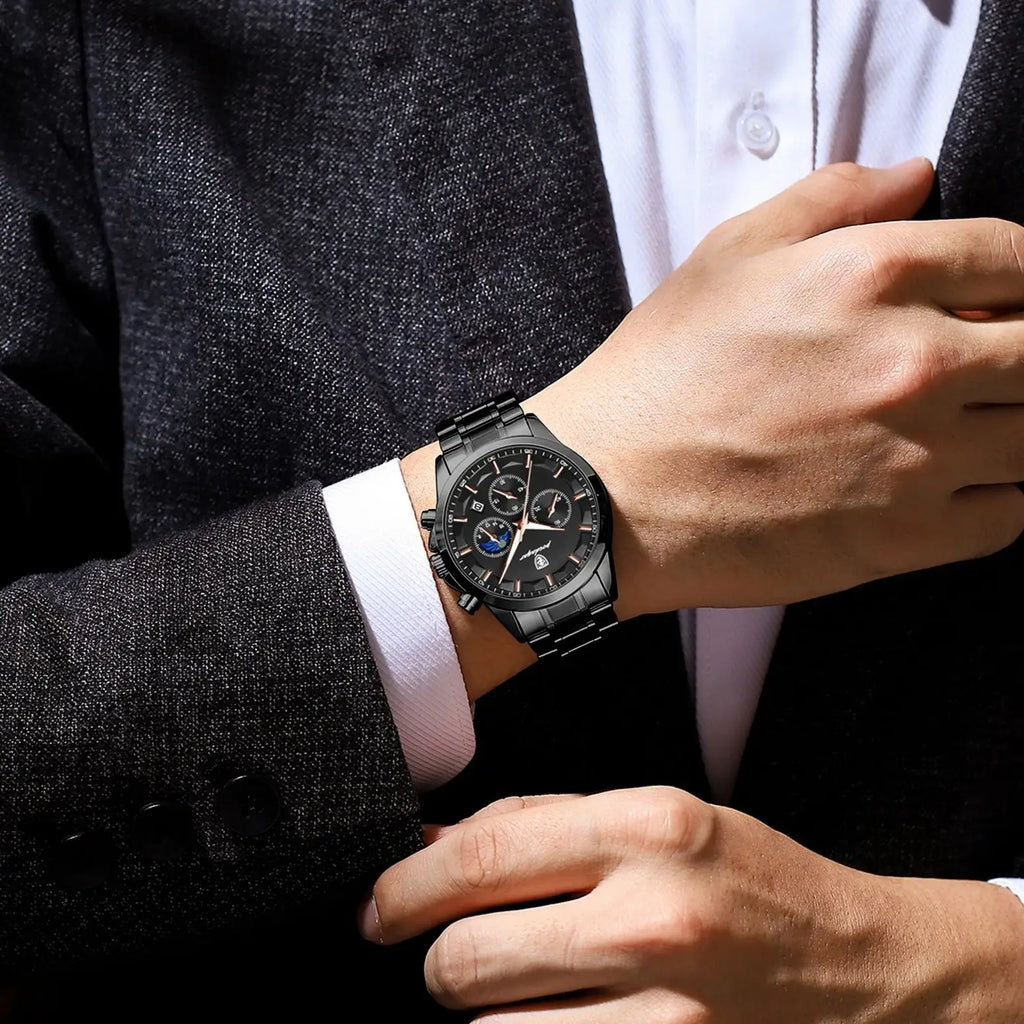 POEDAGAR Top Business Men's Watches Waterproof Luminous Stainless Steel Fashion Men Wristwatch Chronograph Date Man Quartz Watch