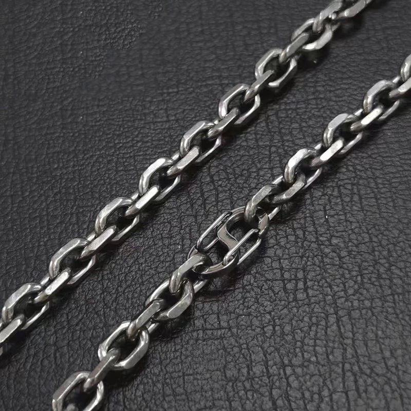 TA1 /Grade 1 Titanium 7mm Unisex O Shaped Chain Necklace Surface Cut Angle Chain Necklaces for Men & Women Gifts
