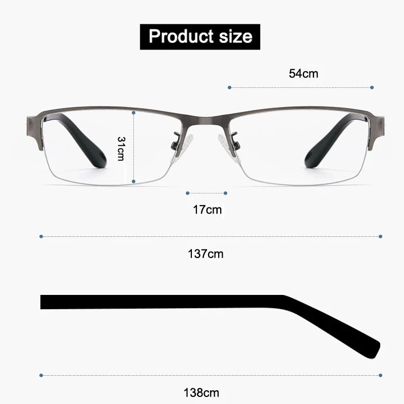 Adjustment Photochromic Multifocal Reading Glasses Men Progressive Anti-Blue Ray Business Spectacles Half-Frame Eyewear 1.0-3.5