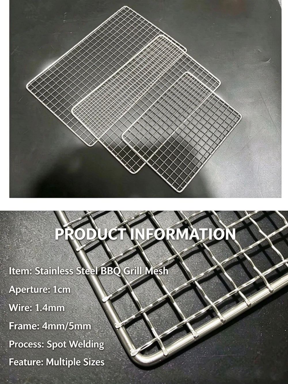 Stainless Steel 304 Food Grade 15-70CM Rectangle BBQ Barbecue Grill Wire Grid Mesh Net