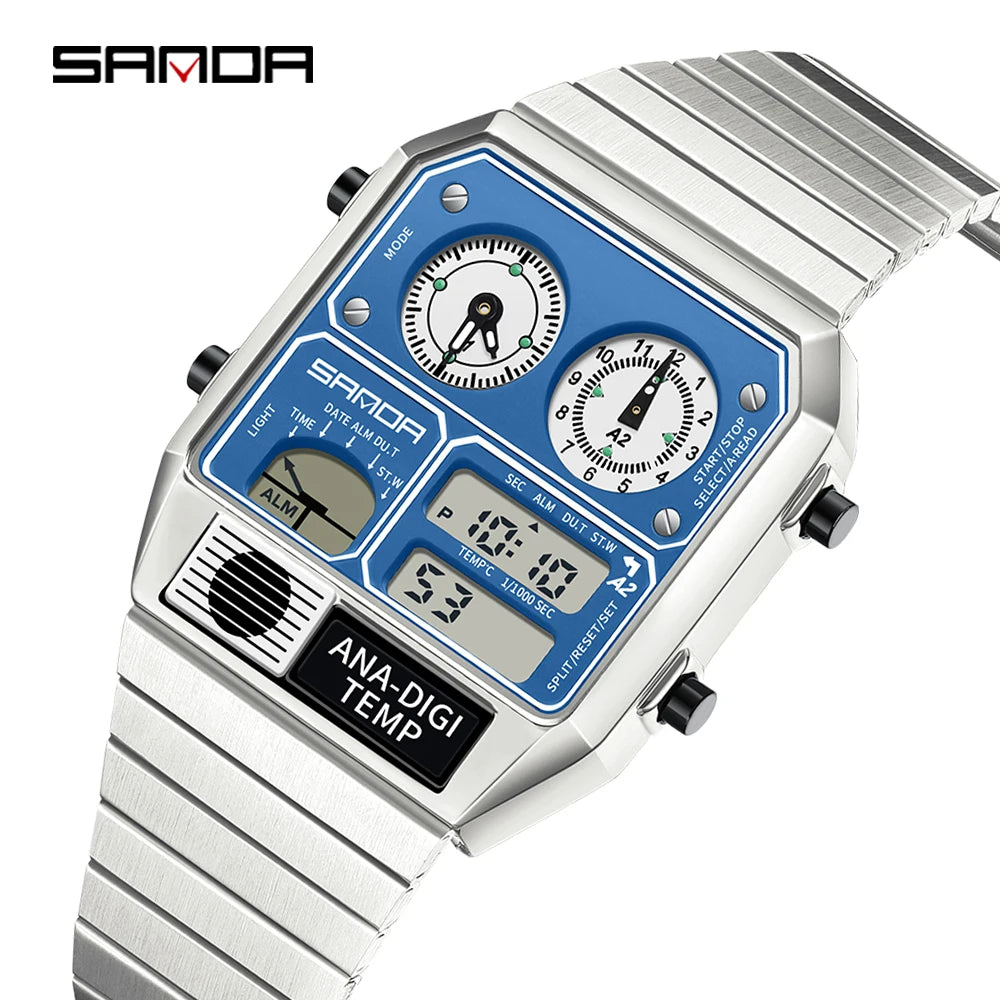 SANDA 3192 hot selling LED electronic square men's youth leisure thermometer stopwatch timing code multifunctional men's watch