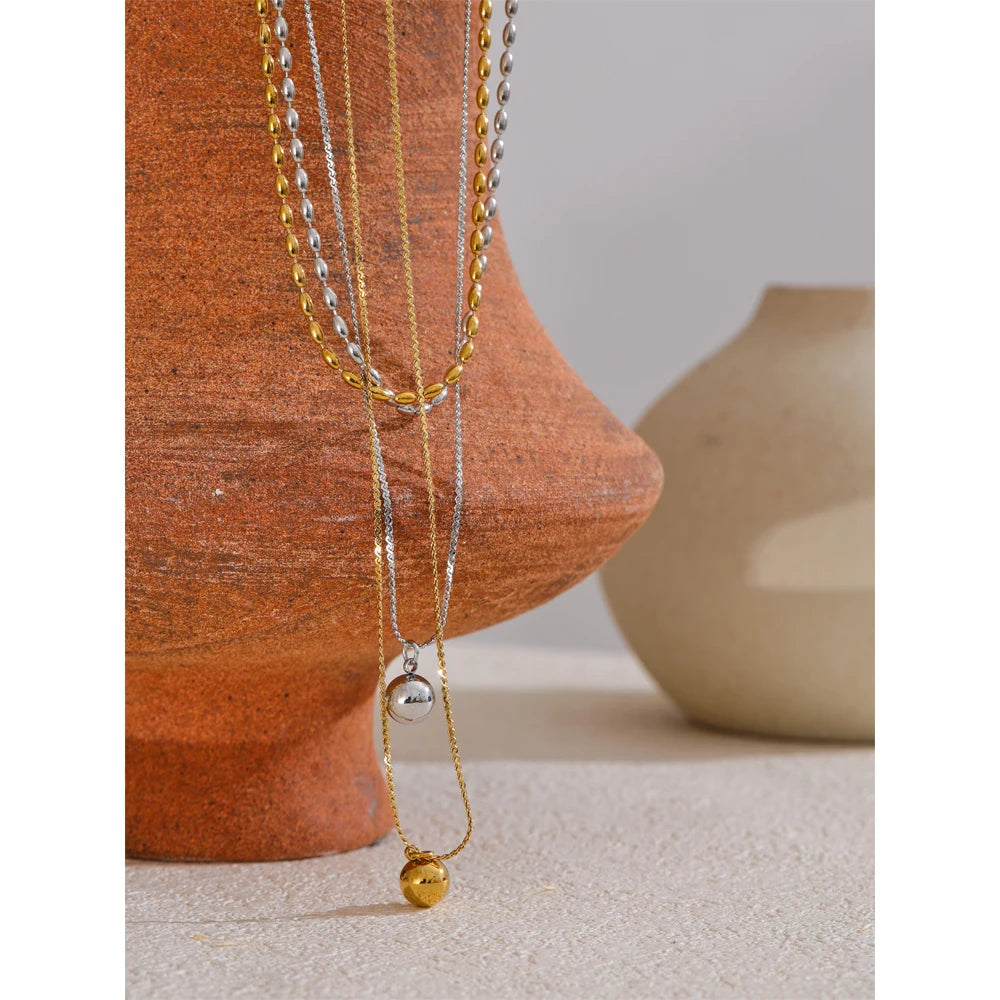 Yhpup Popular Stainless Steel Double Layer Chain Overlay Necklace Drop Beads Daily Arrivals Jewelry Water Resistant