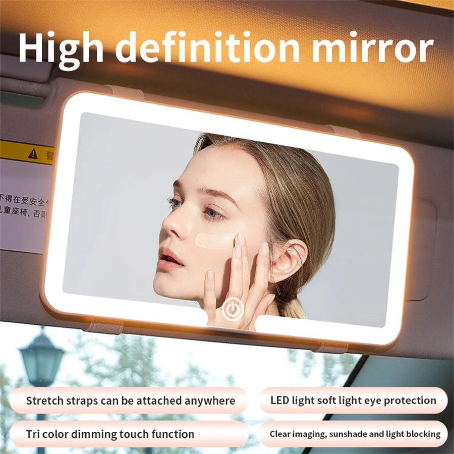 Universal Car Sun Visor Makeup Mirror with LED Fill Light Rechargeable HD Portable Vanity Mirror for Interior Cosmetic Use
