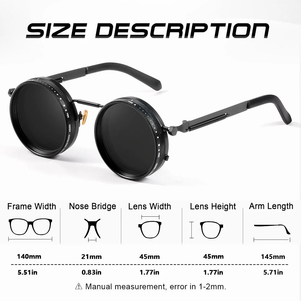 CRIXALIS Polarized Round Sunglasses ND9 Adjustable Dimming Men Women Retro Punk Men's Fishing Eyeglasses Outdoor Shades UV400