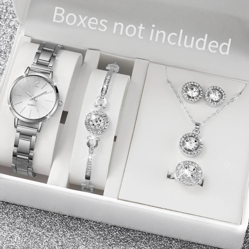 6PCS/Set Fashion Women Watches Luxury Analog Quartz Watch for Women Rhinestone Jewelry Set Reloj Mujer Girls Clock（Without Box）