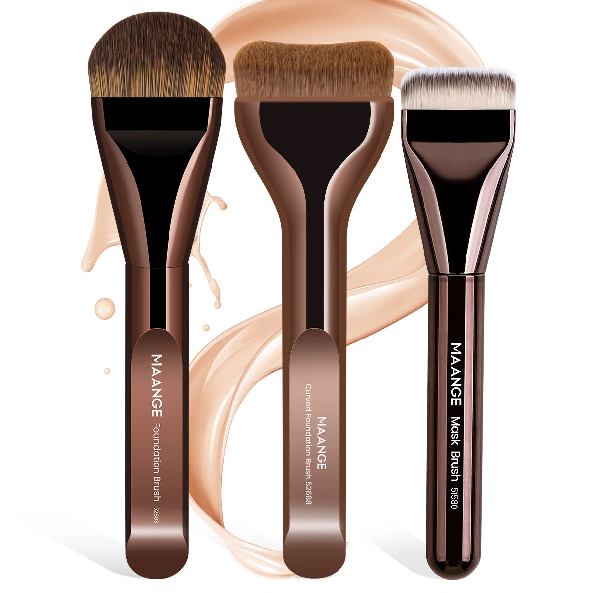 MAANGE 3pcs Makeup Brushes Aluminum Tube Makeup Brush Foundation Makeup Brush Thin Foundation Brush Kabuki Makeup Tools for Girl