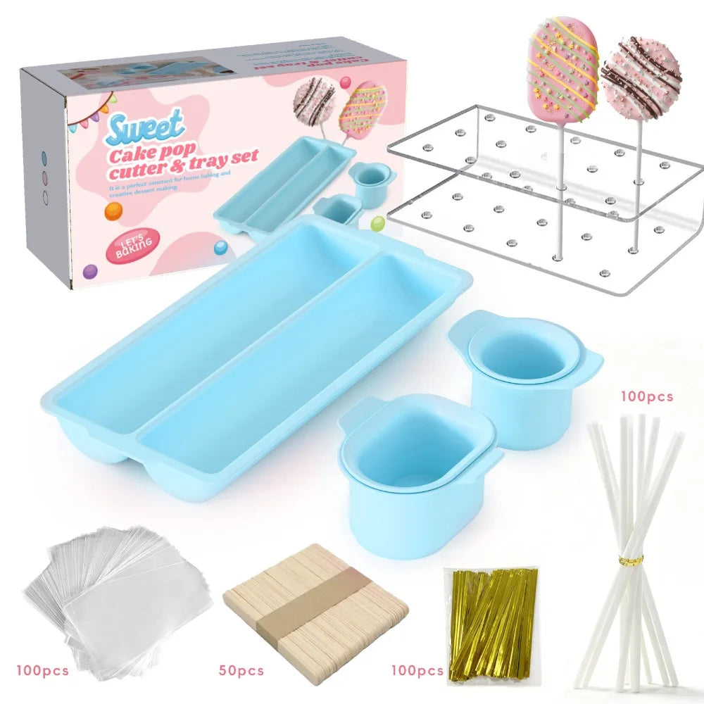 Double Row Tray Cake Pop Mold Set Reusable with Acrylic Stand Cake Pop Cutter DIY Non-Stick Lollipop Mold Party Desserts