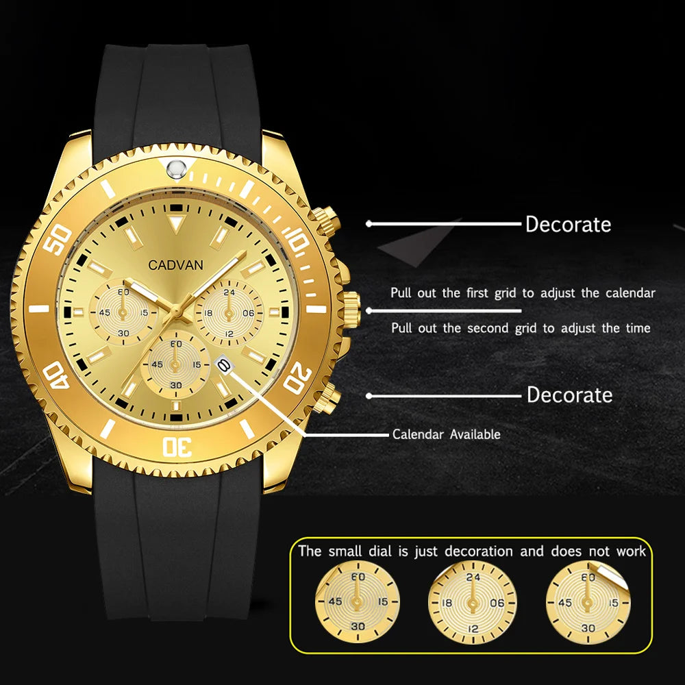 CADVAN Fashion Business Sports Men's Watch with Durable Silicone Strap, Calendar Display, Comes with Gift Box Shipping