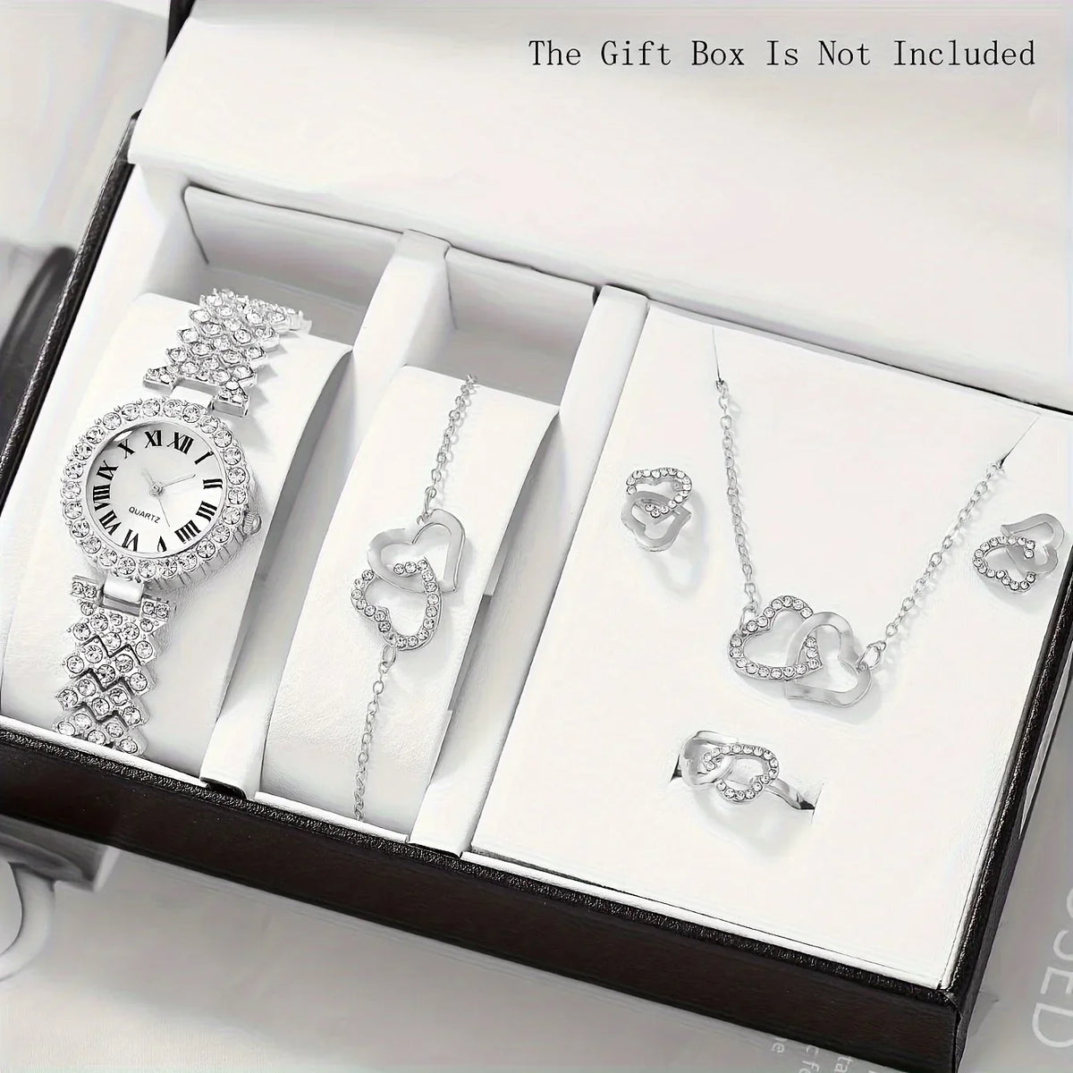 1pc Rhinestone Decor Quartz Watch Elegant Round Pointer Analog Electronic Watch & 5pcs Jewelry Set, Gift For Mom/Girlfriend