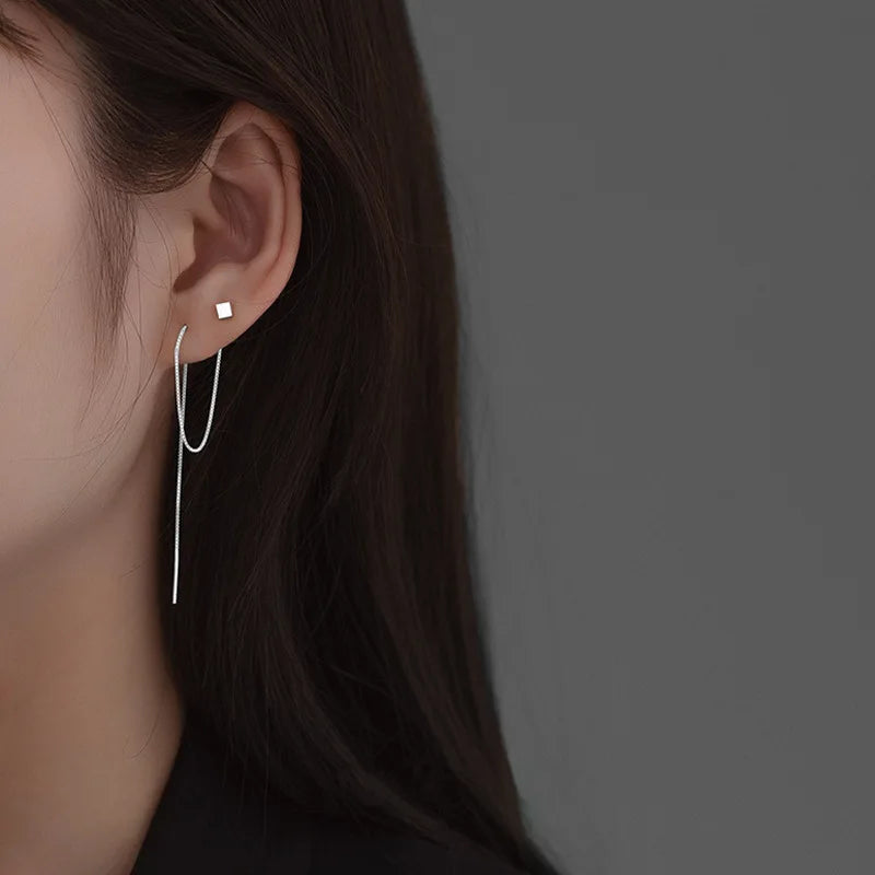 New 925 Sterling Silver Minimalist Square Earrings With Long Earrings Tassel Earrings Luxurious Wedding Jewelry Bridesmaid Gift