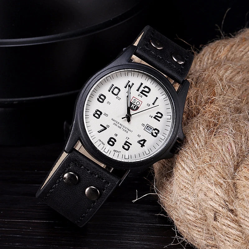 Fashion Arabic Dial Men Quartz Watch Casual Leather Strap Men's Calendar Sports Watches
