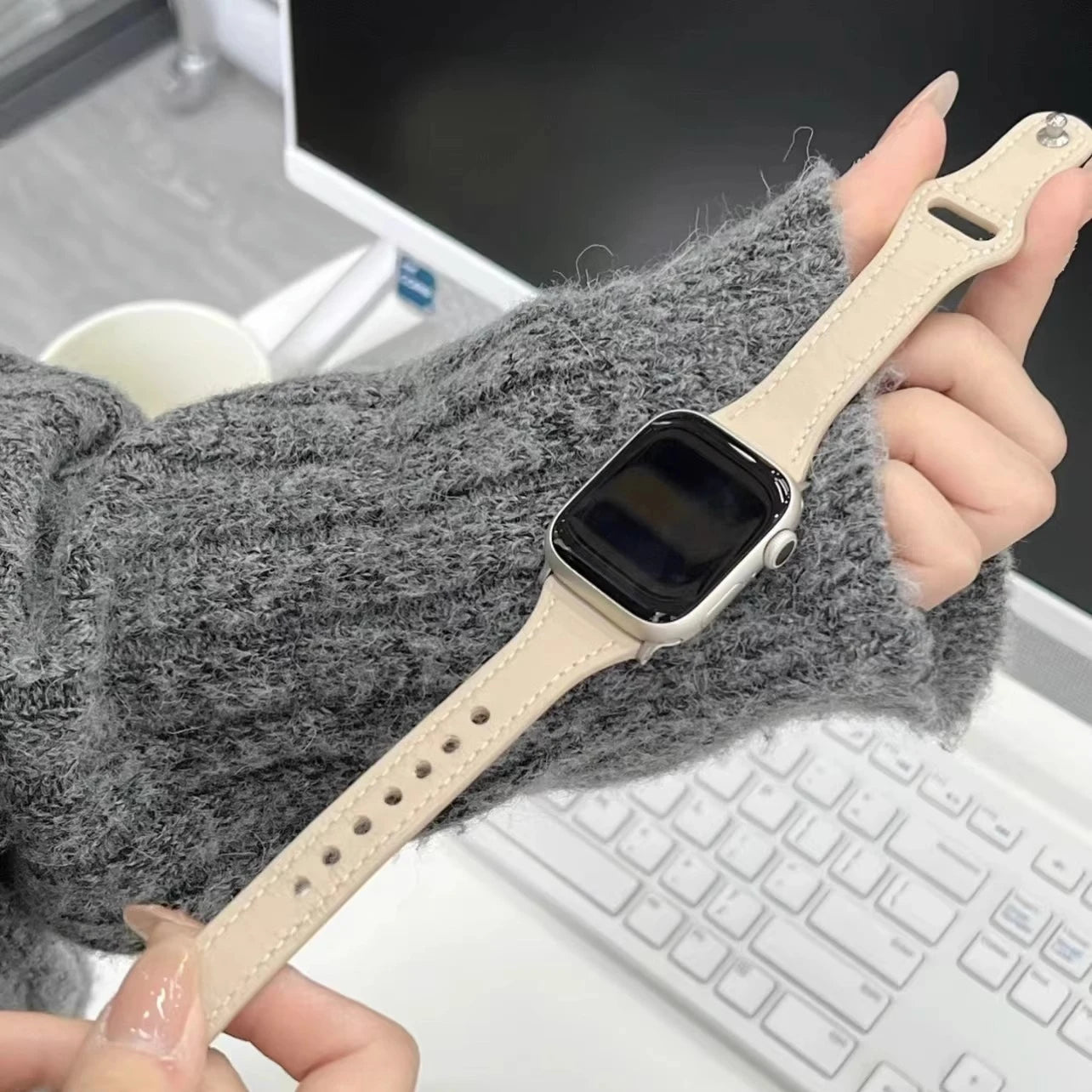 Slim Leather Strap for Apple Watch Band Ultra 49mm 8 41mm 45mm 7 SE 654321 44mm Women Bracelet Loop for iwatch series 42mm 40mm