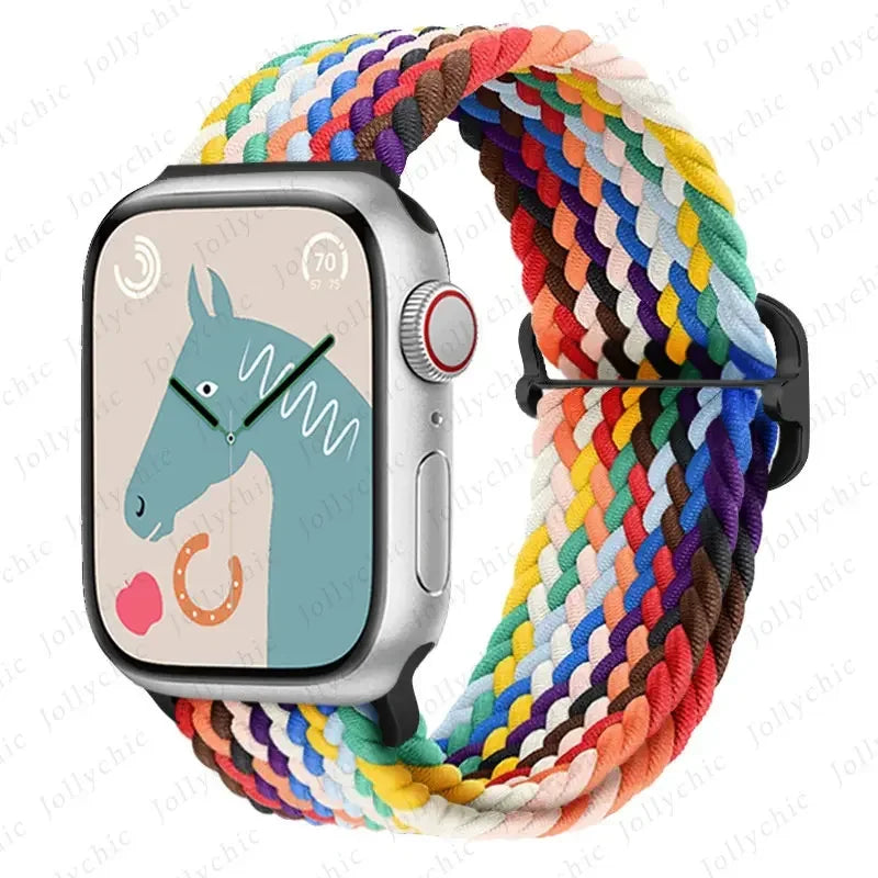 Braided Loop for Apple Watch Strap 44mm 40mm 45mm 41mm 42mm 38mm 49mm Elastic Solo Bracelet IWatch Series 7 Se 3 6 Ultra 8 Band