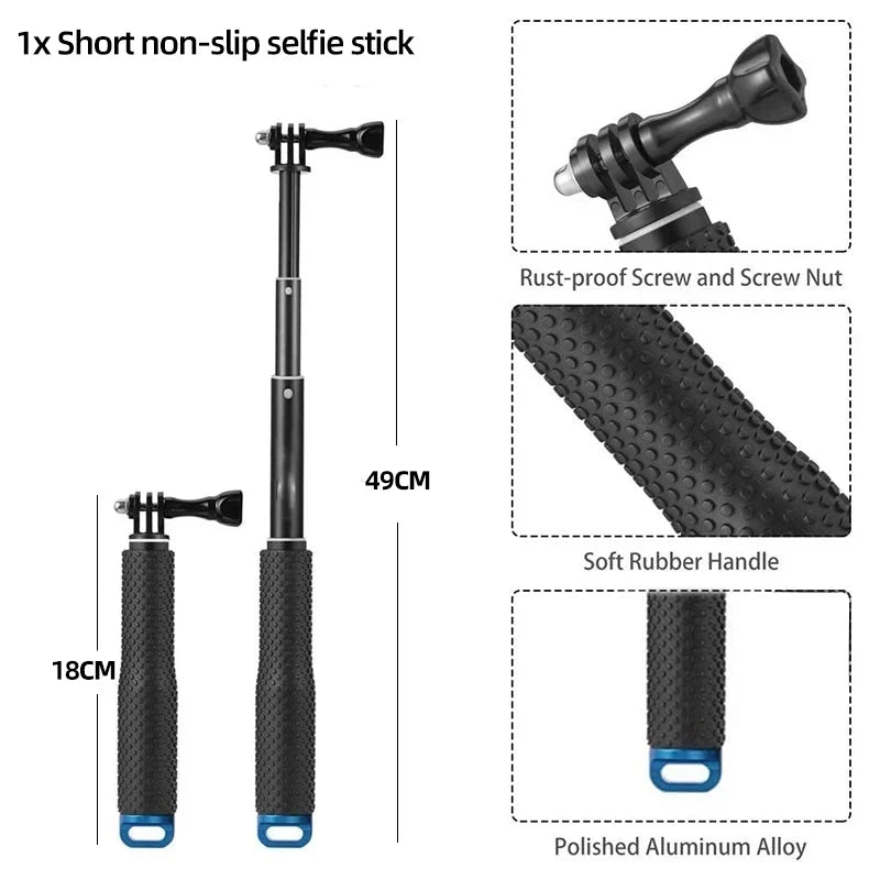 Aluminum Alloy Monopod Selfie Stick Hand Grip Pole for GoPro Hero 13 12 11 10 9 8 7 Insta360 SJCAM AKASO DJI OSMO Action Camera