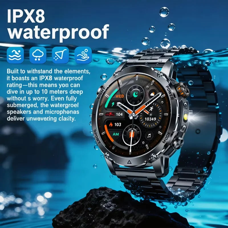 2026 Men SportsWatch, 1.7' Round HD Screen, 1400mAh, Dual LED (SOS Red+White), 120+ Sports, IPX8 Waterproof, Wireless Call, Gift