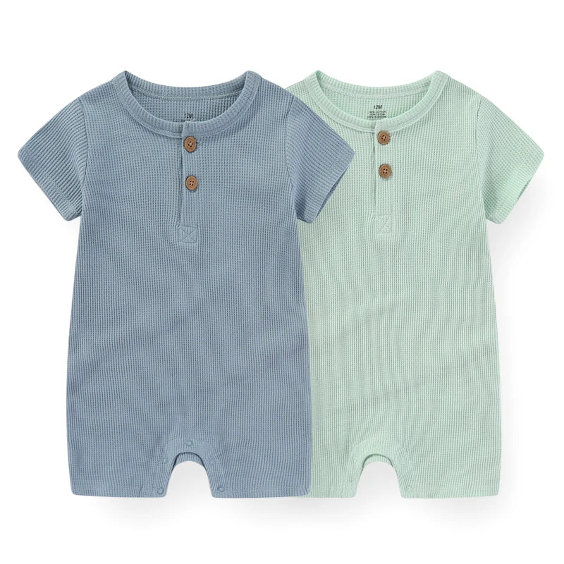 Kiddiezoom 1 PCS Fashion Four Seasons Unisex Solid Short Sleeve Baby Boy Girl Rompers 100%Cotton Soft Newborn Jumpsuit Clothes