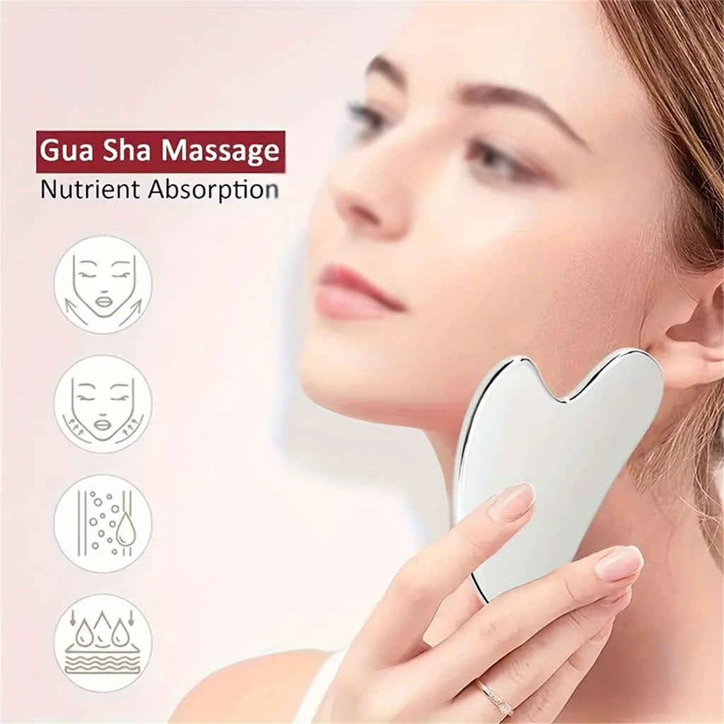 1pc Gua Sha Board Beauty Skin Care Facial Tool Stainless Steel GuaSha Massage Tool Natural Universal Facial Silver Metal