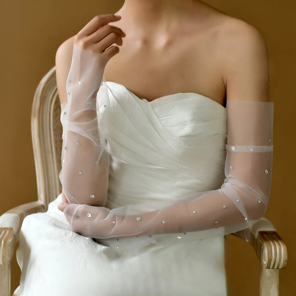 20A Wedding Dress Sleeves Attachment Accessory Women's Arm Sleeves Bridal Gloves Removable Bolero Soft Tulle Accessories Black