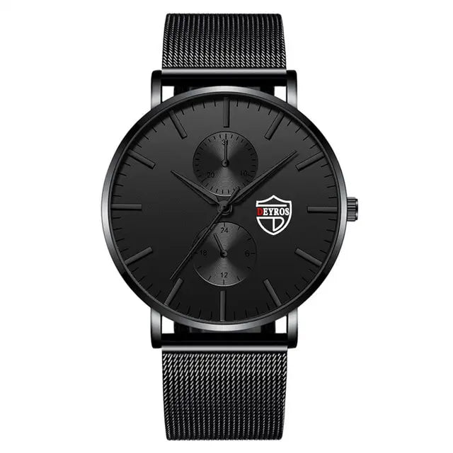Mens Fashion Ultra Thin Watches Men Business Casual Quartz Wrist Watch Luxury Black Stainless Steel Mesh Belt Watch Reloj Hombre
