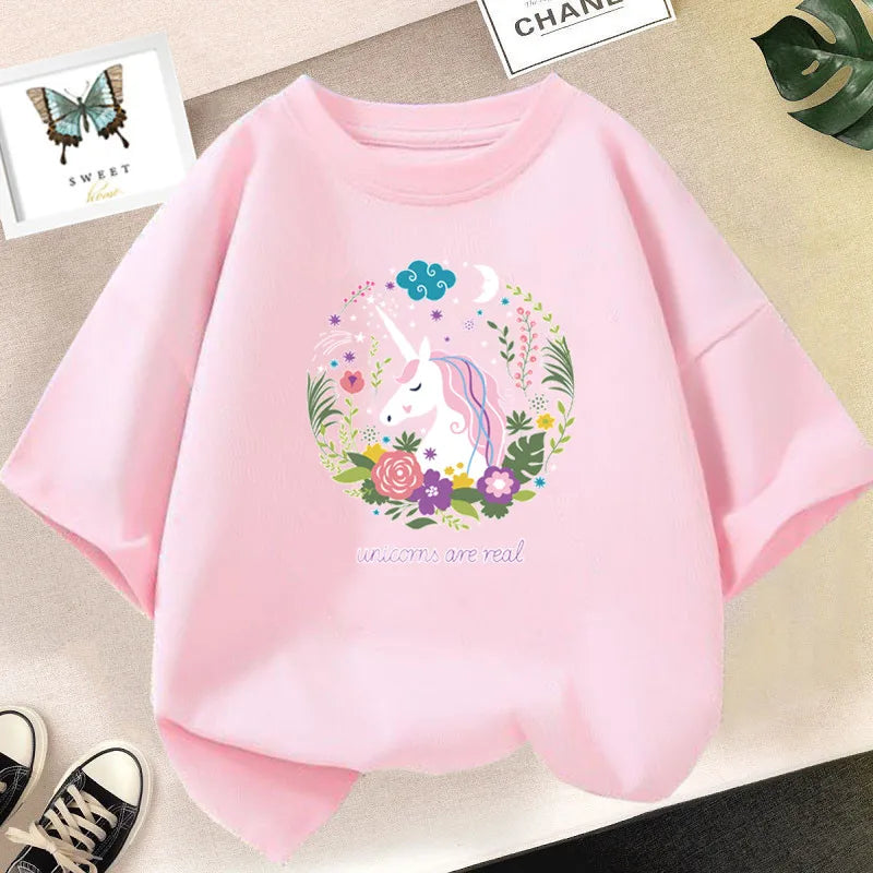 Girls Clothes 2024 Summer Fashion T-Shirt Fun And Cute Cat Kitten Print Short-Sleeved Tops Children Summer Clothes
