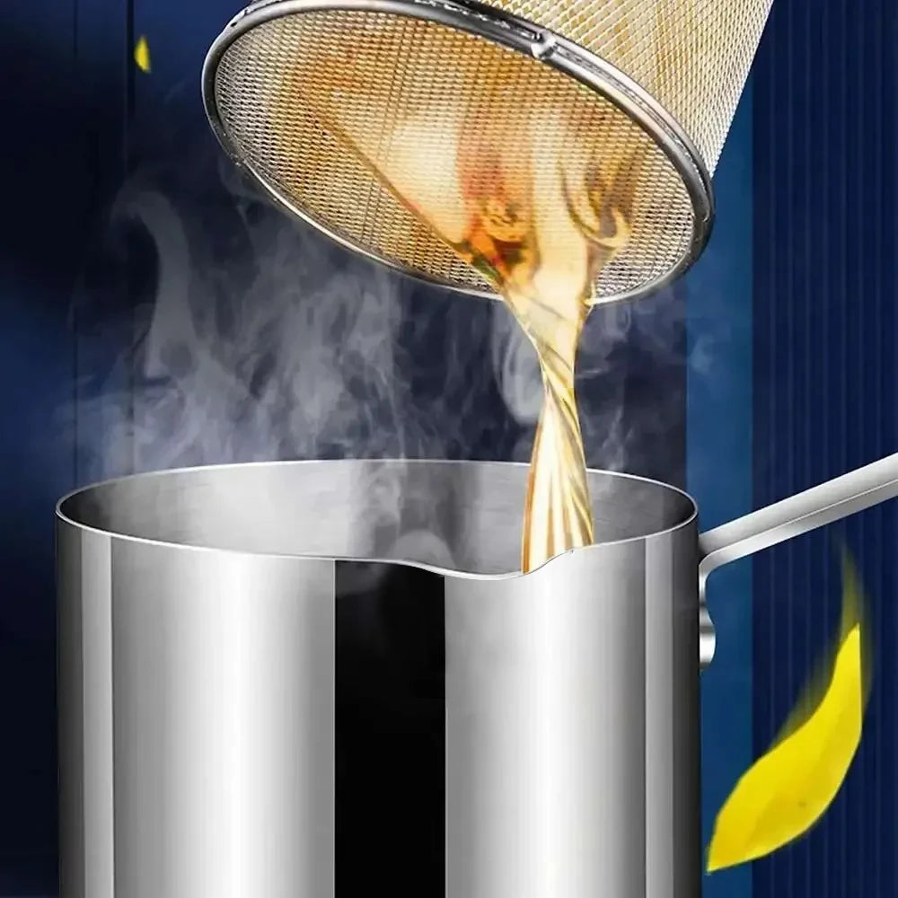 Stainless Steel Deep Fryer with Basket Multi Purpose Home Commercial Use for Frying Tempura Chicken Anti Slip Base Cool Touch