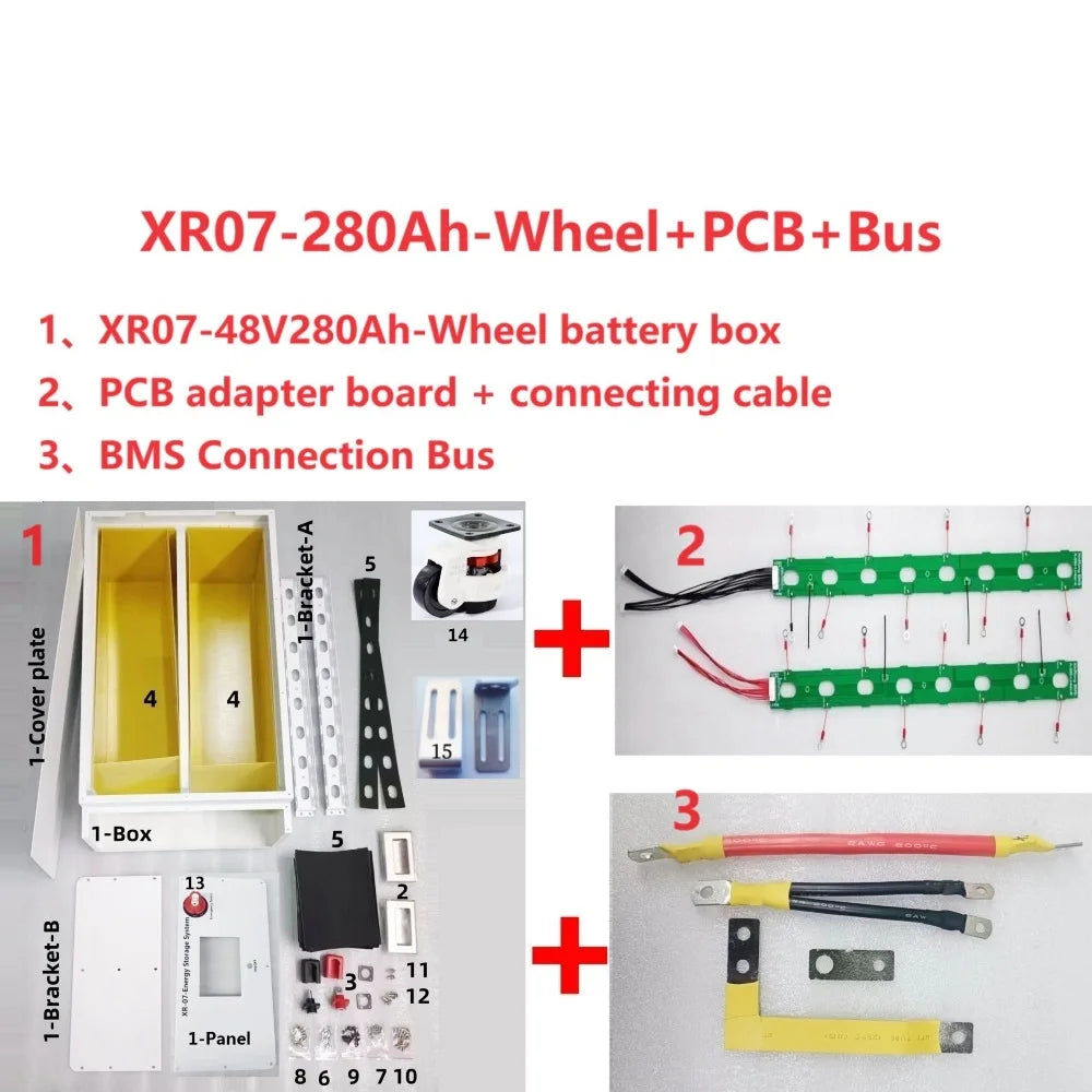 XR07 48V 280AH LiFePO4 Battery Case PowerBox Solar Home Energy Storage 16S 51.2v DIY Kit For JK BMS EVE CATL 280AH 302AH