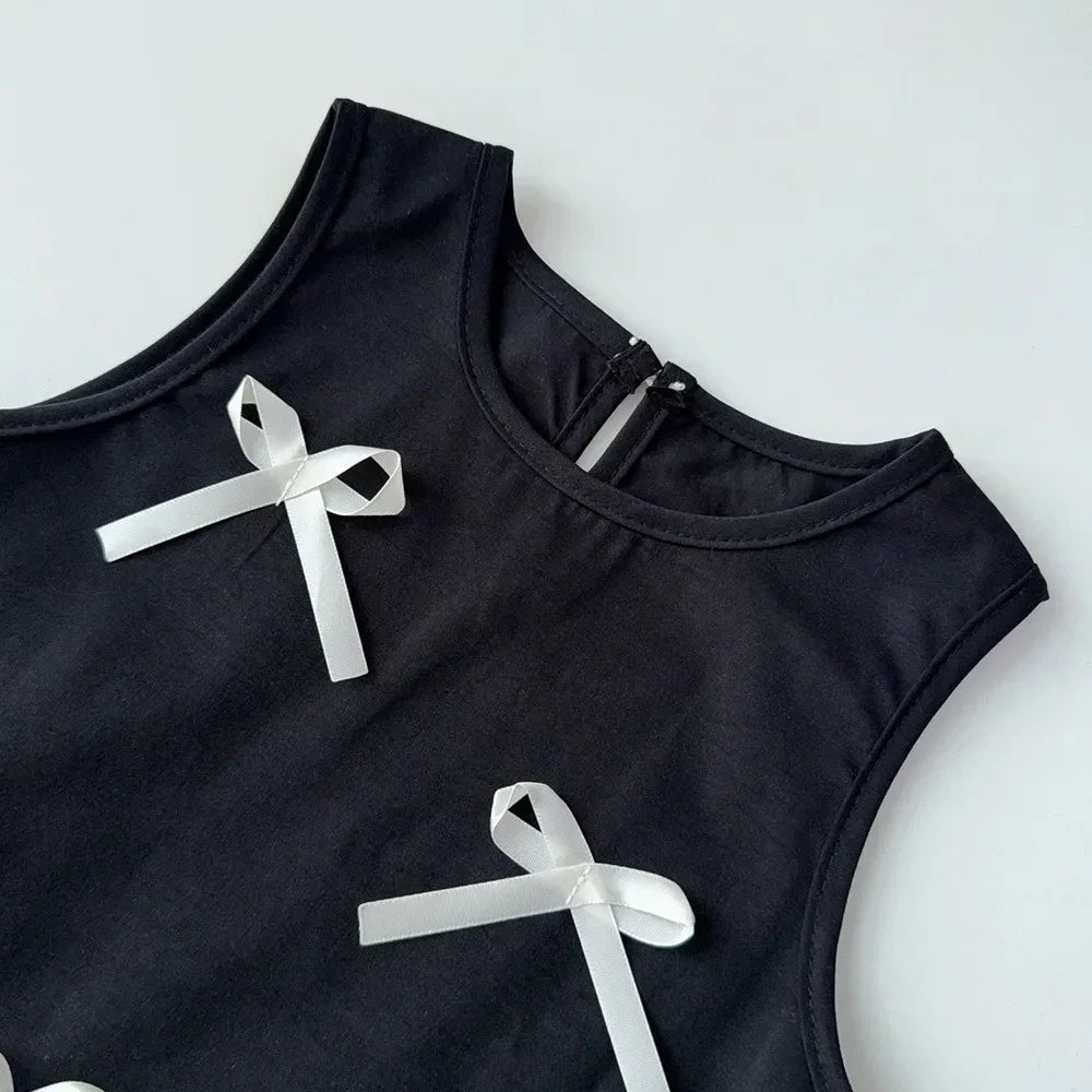 Black Bow Decoration Princess Dresses Korean Version Summer New Sleeveless Girls Dress Sweet and Simple Children's Clothing