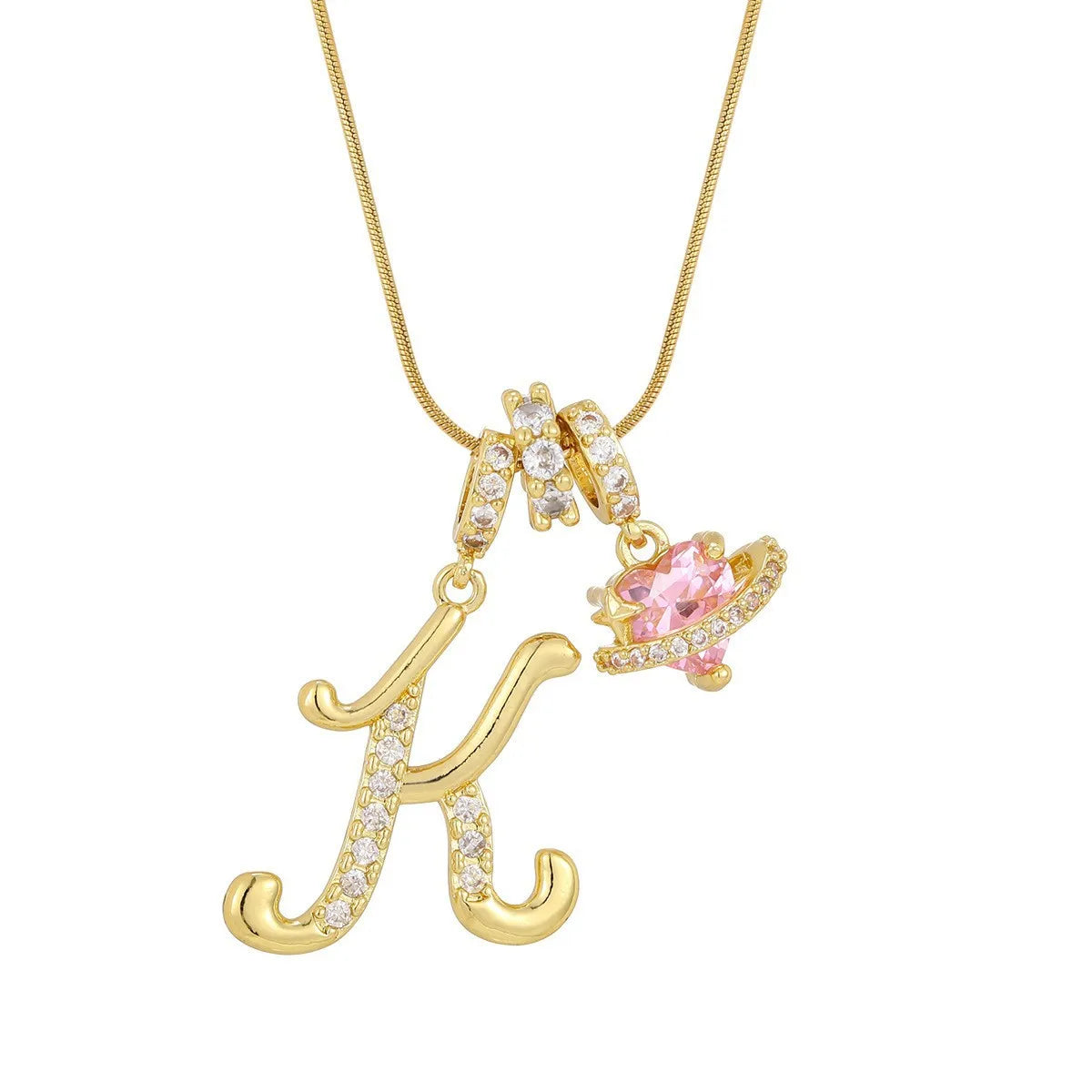 Fashion Letter Necklace Pink for Women  Zircon Heart Pendant Suitable for Personalized Stainless Steel Luxury Jewelry for Girls