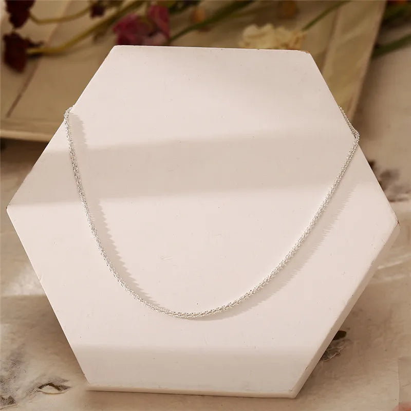 Authentic S925 Sterling Silver Necklace 2mm Sparkling Collarbone, Sweater Chain, High Charm Jewelry Gift Women