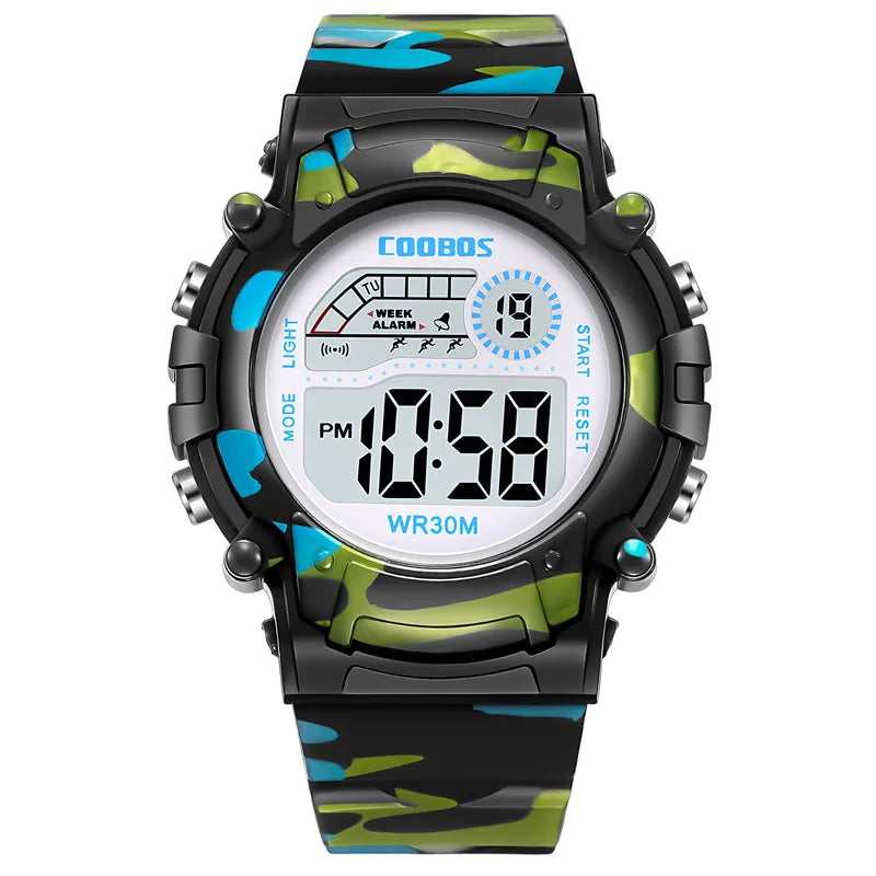 COOBOS Children Watch Navy Blue Camouflage Kids Watch Sport LED Digital Watch Waterproof Luminous Watches For Student Boys Girls