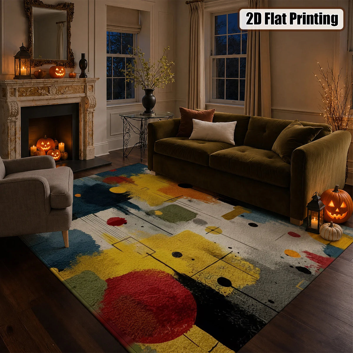 Colorful Abstract Geometric Area Rug – Six Sizes