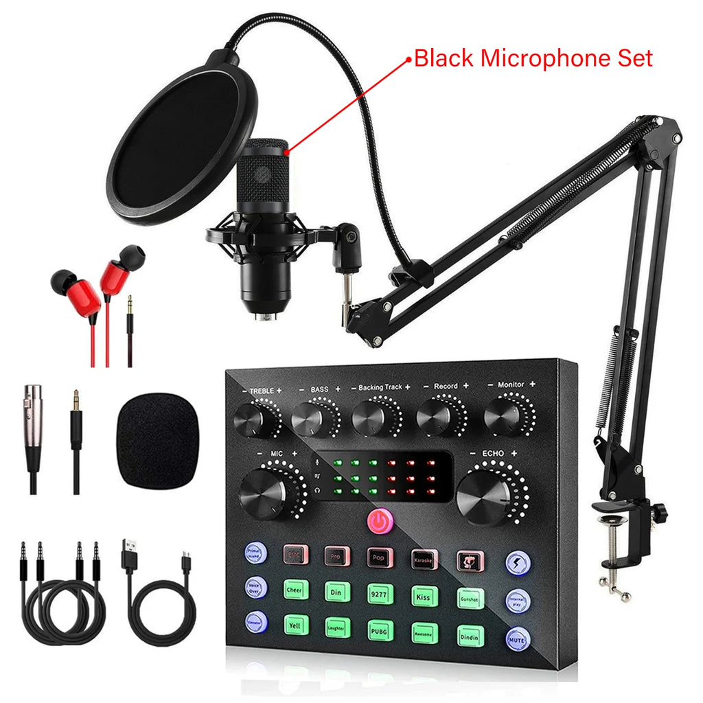 V8S Live Sound Card Podcast Equipment Bundle,with Microphone Set Device,Music/Recording Live Streaming For DJ Disco Device