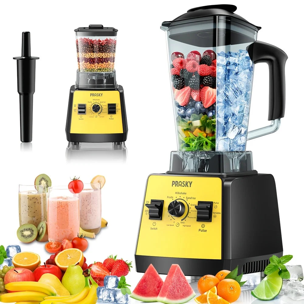 PRASKY 2400W Blender and Grinder Combo 25000RPM Powerful Kitchen 68oz BPA Free 2 Containers Professional  Blenders Ice Crushing