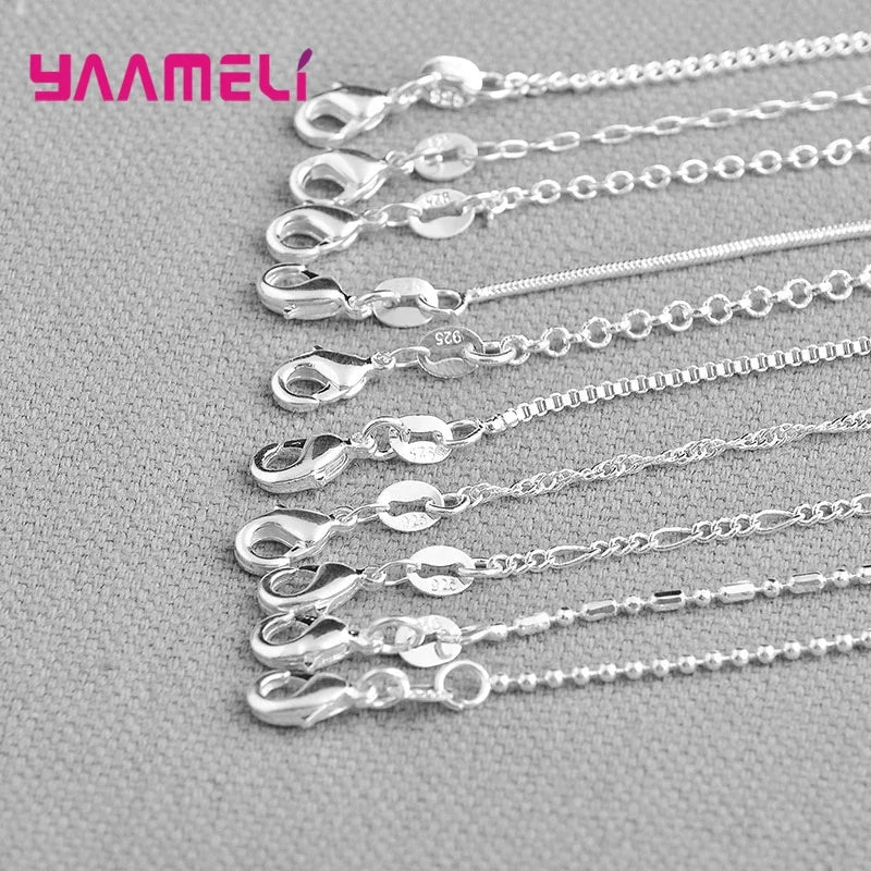 5PCS Solid 925 Sterling Silver Stamp Jewelry Chains Necklace with Lobster Clasps fit Men Women Pendant 18 Designs 16-30 Inch