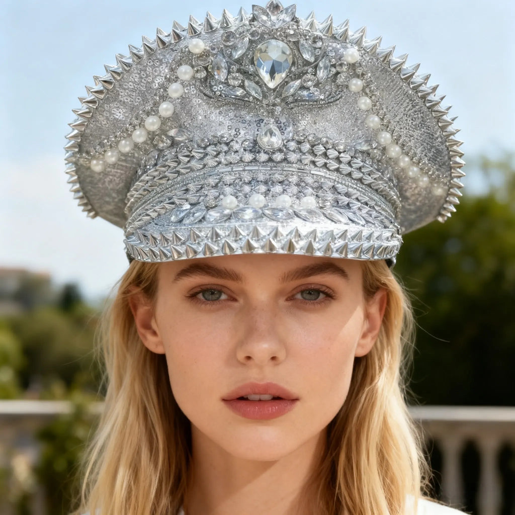 Luxury Festival Rhinestone Captain Hat Military Cap Sergeant Hat Hen Do Hat Mucis Festival Steampunk Caps Fashion Masquerade