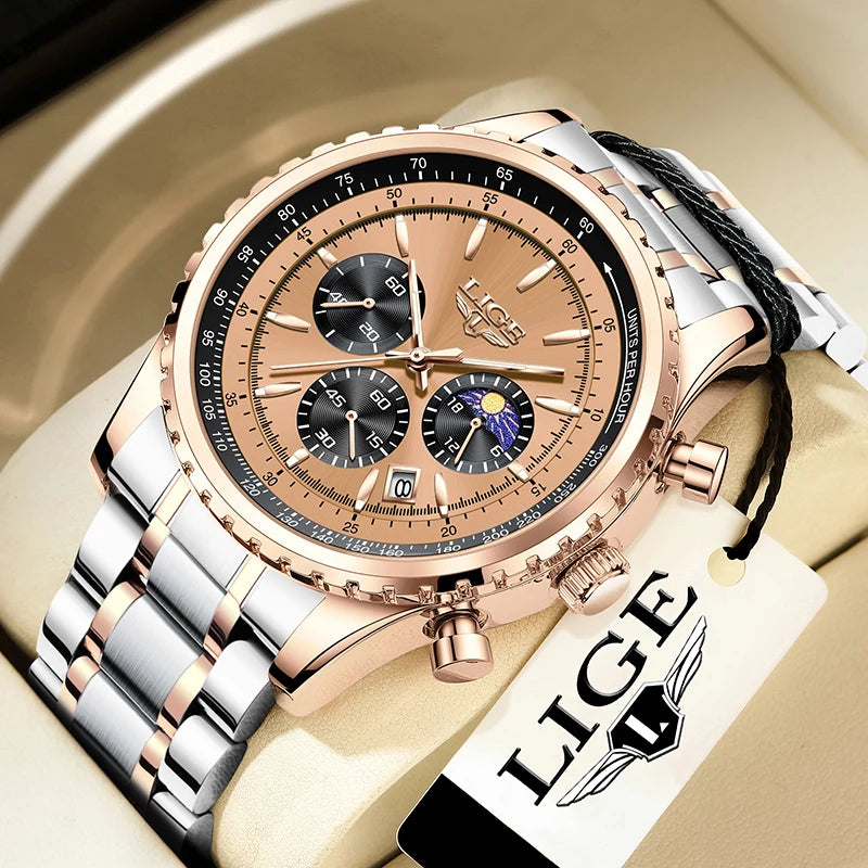 LIGE Fashion Top Brand Luxury Men Watch Casual Business Watch Men Sports Waterproof Quartz chronograph Wrist Watches For Men