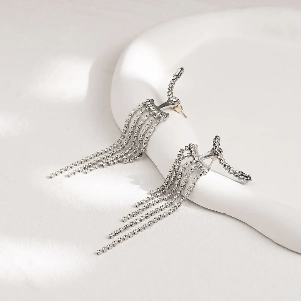 Korean Full Rhinestone Long Tassel Drop Earrings for Women Exquisite Luxury Zircon Crystal Earrings Female Jewelry Wholesale