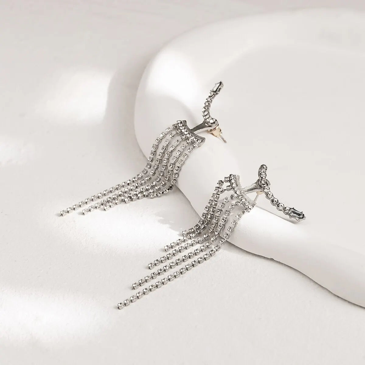 Korean Full Rhinestone Long Tassel Drop Earrings for Women Exquisite Luxury Zircon Crystal Earrings Female Jewelry Wholesale