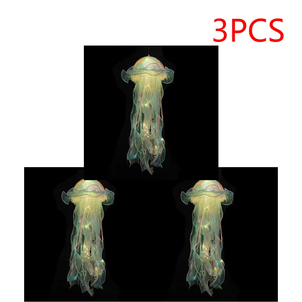 5PCS Jellyfish Bedroom Night Light Lamp Button Battery Hanging Atmosphere Decoration Lamp with Ribbon&Bead for Girl Bedroom 2024