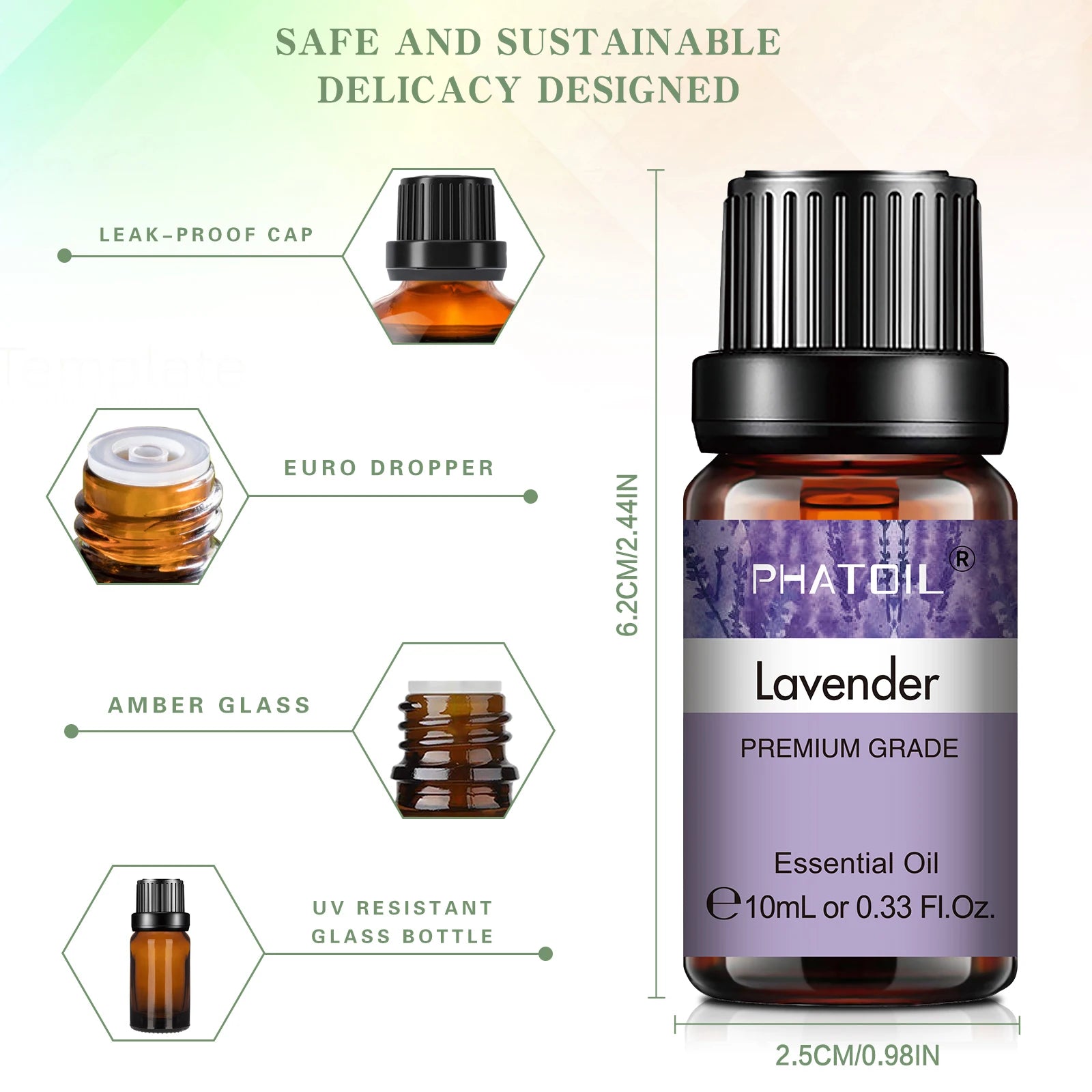PHATOIL 6pcs Essential Oils Set For Diffuser Candle Making -10ML Lavender Eucalyptus Peppermint Tea Tree Sweet Orange Lemongrass