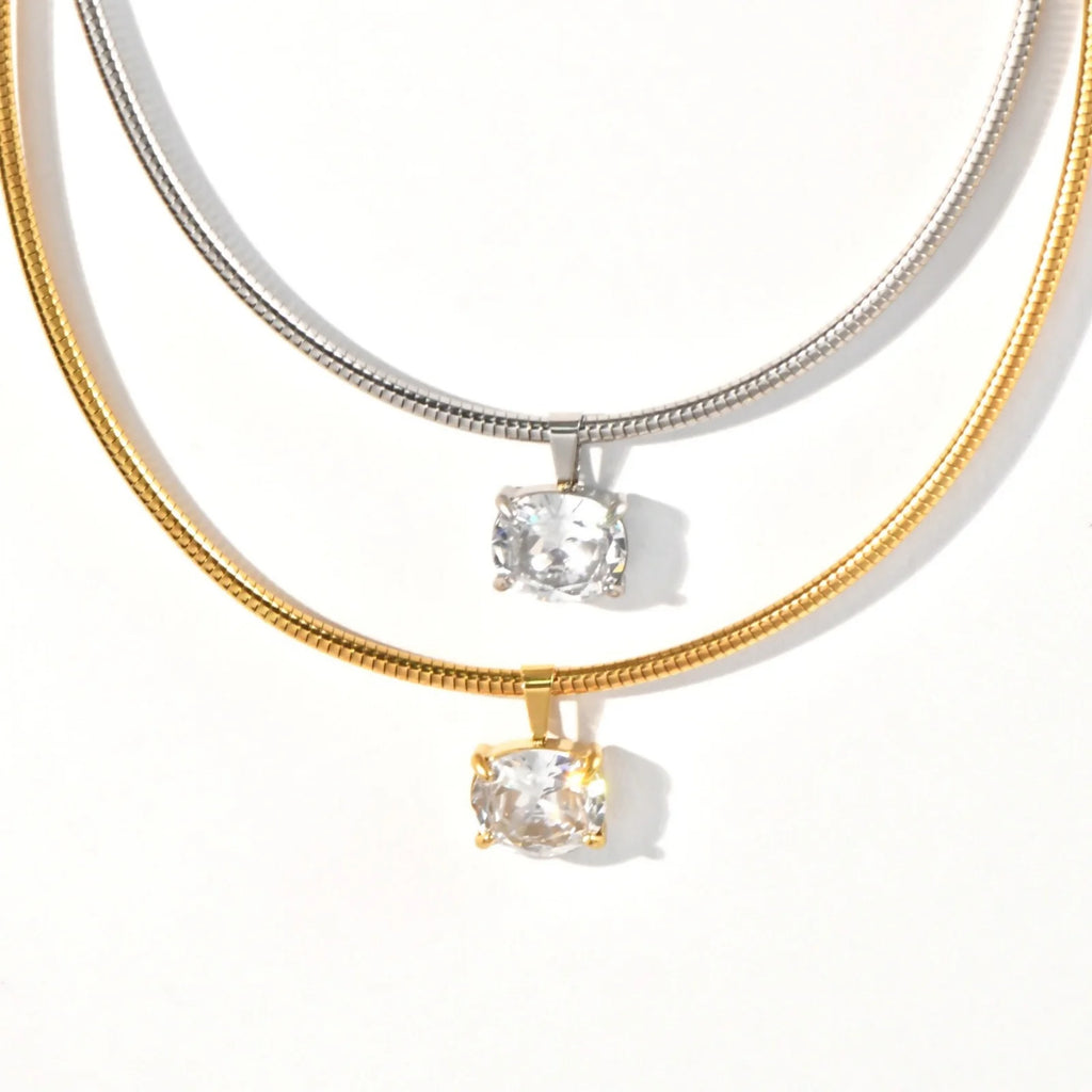 1pc New Fashion Stainless Steel Necklace Multicolor Snake Chains Square Clear Rhinestone Choker Necklace For Women Party Jewelry