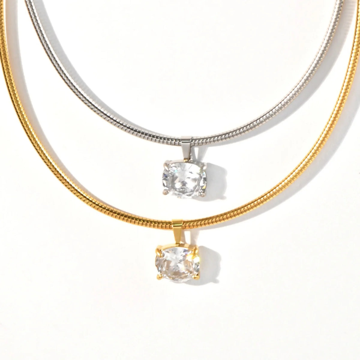 1pc New Fashion Stainless Steel Necklace Multicolor Snake Chains Square Clear Rhinestone Choker Necklace For Women Party Jewelry