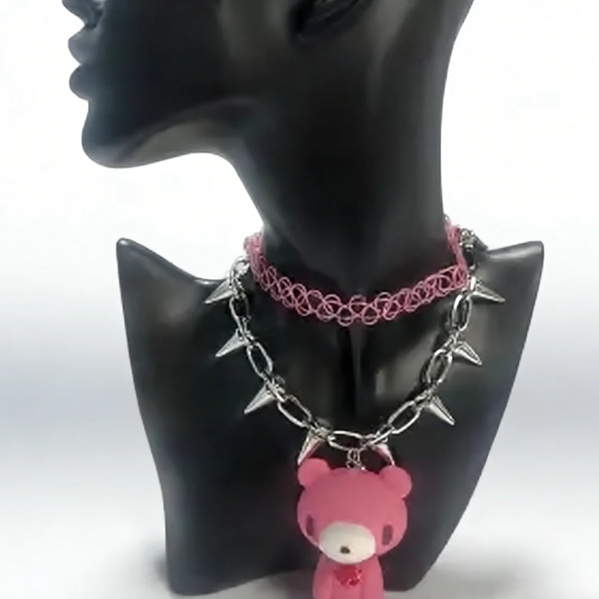 Gloomy Bear Spike Choker Necklace, Y2K Gothic Punk Rivet Chain with Cute Bear Pendant, Harajuku Alternative Jewelry for Women