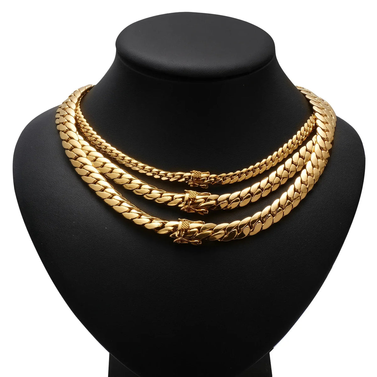 18K Gold Plated Waterproof Stainless Steel Bracelet Necklace Men Hiphop Cuban Whip Chain Necklace 6mm/ 8.8mm/9.6mm 16" 18" 24"
