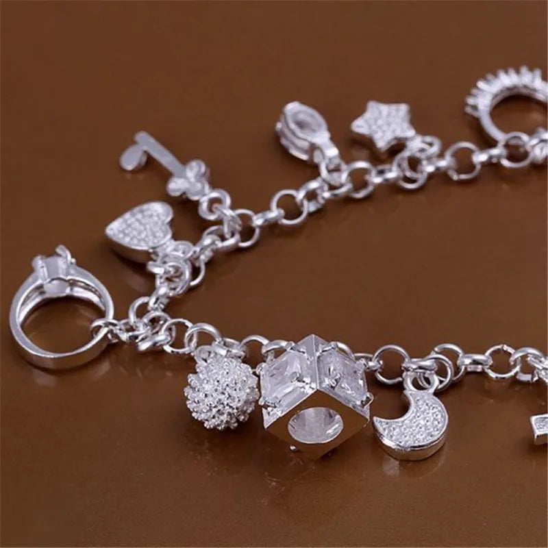 925 Sterling Silver Hot Sale Valentine Gift Charm  Color Jewelry Fashion Bracelets Cute Women Lady Wedding Charms