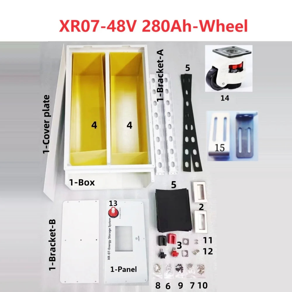 XR07 48V 280AH LiFePO4 Battery Case PowerBox Solar Home Energy Storage 16S 51.2v DIY Kit For JK BMS EVE CATL 280AH 302AH
